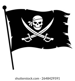 Bandeira pirata clássica com crânio e ossos cruzados ilustração vetorial isolada sobre fundo branco