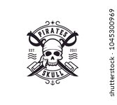 Classic Pirates Skull with Crossing Swords Vintage for Boat Ship Sailor Nautical Navy Vintage Retroemblem logo design 