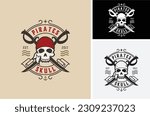 Classic Pirates Skull with Crossing Swords Vintage for Boat Ship Sailor Nautical Navy Vintage Retroemblem logo design 