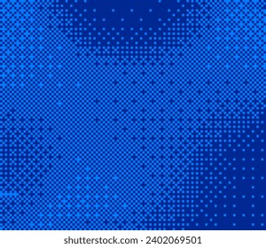 El Arte Pixel Clásico Difunde Fondo. Patrón de gradiente radial de píxeles azules. Ilustración vectorial.