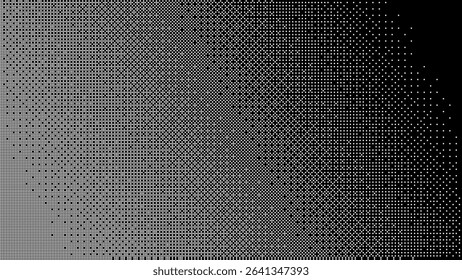 Classic Pixel Art Dithering Background. Black and White Pixel Gradient Pattern. Bitmap Raster Effect Overlay Texture. Vector Illustration.