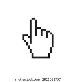 Classic Pixel Art Hand Pointer Cursor Icon Vector Illustration for Web Navigation