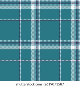 Classic pixelated plaid pattern with teal and white lines, perfect for vintage designs, backgrounds, and retro graphics. Evokes a nostalgic, cozy feel.