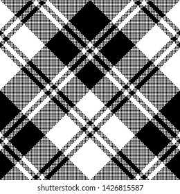 Classic plaid black white pixel seamless pattern. Vector illustration.