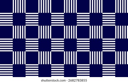 Classic plaid or checkerboard pattern with a navy blue and white combination.