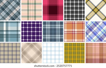 Classic plaid fabric patterns with stripes and checks, perfect for textile prints, clothing materials, or stylish decor.