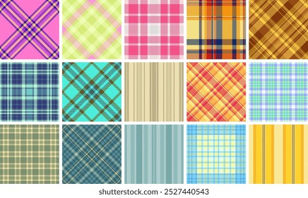 Classic plaid fabric patterns with stripes and checks, perfect for textile prints, clothing materials, or stylish decor.