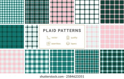 Classic plaid fabric patterns with stripes and checks, perfect for textile prints, clothing materials, or stylish decor.