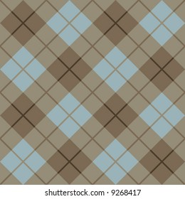 Classic plaid pattern in blue and browns.