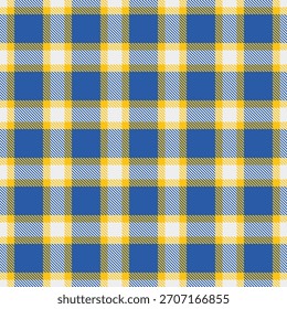 Patrón clásico de cuadros en azul, amarillo y blanco. Diseño atemporal ideal para fondos, textiles y proyectos festivos. Un telón de fondo versátil, estético y a cuadros.