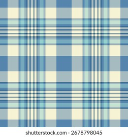 Classic plaid pattern in cool blues and creams. Versatile textile design for backgrounds, apparel, or graphic elements. Timeless, clean and adaptable.