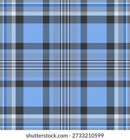 Classic plaid pattern in cool blues, greys  white. Versatile textile design. Perfect for backgrounds, fashion, or lifestyle projects needing a traditional touch.