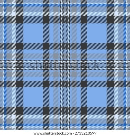 Classic plaid pattern in cool blues, greys  white. Versatile textile design. Perfect for backgrounds, fashion, or lifestyle projects needing a traditional touch.