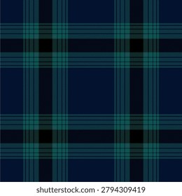 Classic plaid pattern in deep navy blue, dark teal green and black tones.