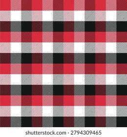 Classic plaid pattern featuring black, White, and Carmine Red colors.