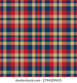 Classic plaid pattern featuring navy blue, carmine red and golden beige colors
