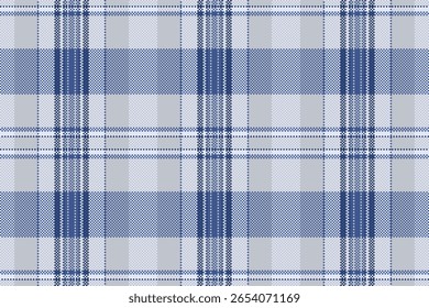 Patrón clásico de cuadros. Diseño textil pixelado con tonos azules y grises. Perfecto para fondos, texturas o maquetas de tela. Versátil y atemporal.