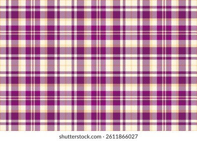 Classic plaid pattern in purple and cream. Ideal for backgrounds, textiles, or design elements needing a traditional, warm feel. Versatile texture.