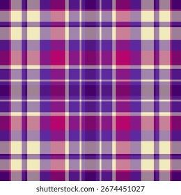 Classic plaid pattern in purple, pink, and beige. Represents tradition, warmth, and style. Ideal for backgrounds, textiles, or graphic design projects.