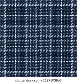 Classic plaid pattern. Seamless checkered design in navy and white hues. Ideal for textiles, backgrounds, or adding a traditional touch to creative projects.