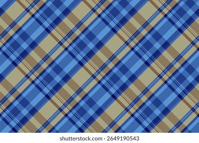 Classic plaid pattern in shades of blue and tan. Timeless design evokes tradition, comfort, and style. Ideal for backgrounds, textiles, and digital design projects.