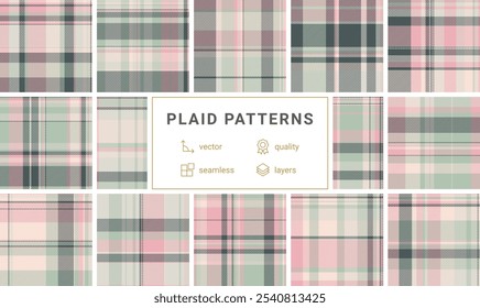 Classic plaid patterns in a colorful collection for shirts, textiles, and rustic backgrounds. Perfect for fabric and wallpaper designs.