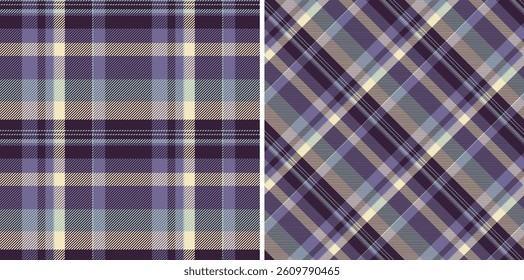 Classic plaid patterns in rich blues  purples, evoking warmth and tradition. Ideal for textiles, backgrounds, or design projects needing a cozy touch.