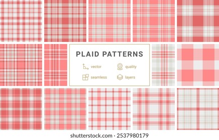 Classic plaid textile patterns featuring checkered designs in trendy colors, perfect for fabric prints, wallpaper, or stylish shirts.