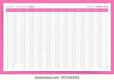 Classic Planner 2026, Yearly Planner 2026 Sunday Start Pink Corporate Design Template