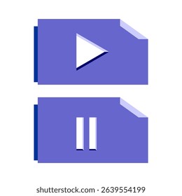 Classic play and pause media player icons on stylized document shapes, ideal for video and audio interfaces. Perfect for web, app, and digital content controls