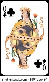 Classic playing card Queen club