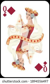 Classic playing card Queen diamond