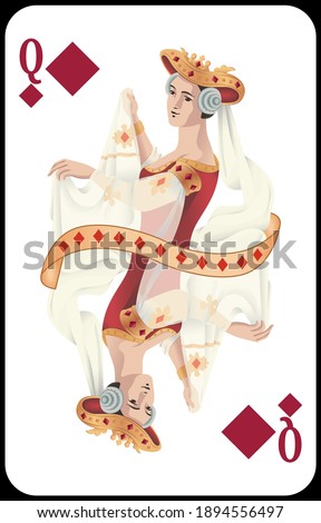 Classic playing card Queen diamond