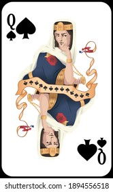 Classic playing card Queen spade