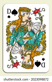 Classic playing card Queen spade