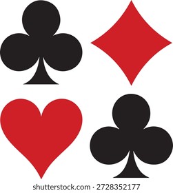 Clásicos palos de juego de cartas con club, diamante, corazón y pala en colores tradicionales