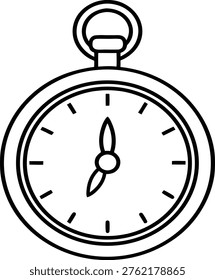 Classic pocket watch vector graphic illustration, featuring an elegant outline design with a detailed dial and minute-hour hands, perfect for projects requiring antique timekeeping aesthetics, historical accuracy, and a sophisticated visual representation of precious moments or precise deadlines in a timeless graphic.