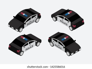 Classic Police Car Set Isometric Vector