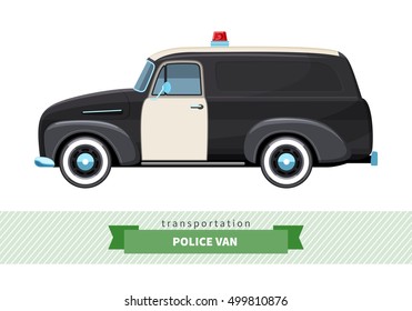 Classic police van side view. Van vector isolated illustration