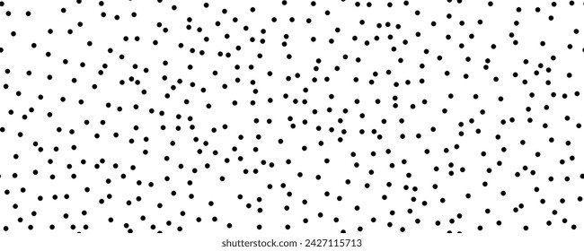 Classic polka dot harmony: Seamless vector pattern, small black circles on a white backdrop. Creative texture with chaotic, hand-drawn round shapes. Dotted wrapping paper sample for design.