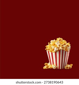Classic popcorn bucket illustration symbolizing cinema snacks, movie night fun, entertainment, and delicious crunchy treats