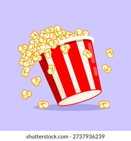 Classic Popcorn Bucket Overflowing Vector  Illustration Cartoon Design