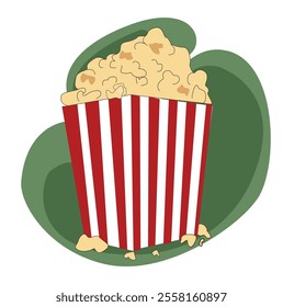 Classic Popcorn in Striped Cup. popcorn box. Popcorn is a staple snack for watching a film. 