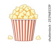 Classic Popcorn in Striped Cup Vector Illustration