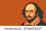 Classic portrait of William Shakespeare, set against a warm background. Ideal for literary, educational, and historical themes, celebrating classic literature and English history