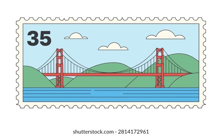 Classic postage stamp design featuring an illustration of the iconic Golden Gate Bridge in San Francisco over blue water.
