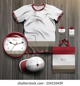 Classic promotional souvenirs design for corporate identity with red and gray shapes. Stationery set