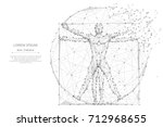 classic proportion man low poly wireframe. Abstract mash line and point origami on white background with an inscription. Starry sky or space, consisting of stars and the universe. Vector illustration
