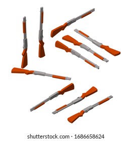 Klassisches Pumpen-Action-Shotgun. Isometrie in verschiedenen Winkeln unter konstantem Licht.