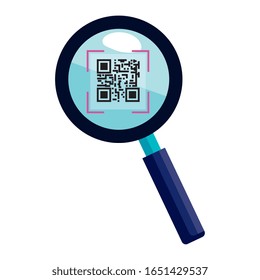 classic qr code in magnifying glass vector illustration design